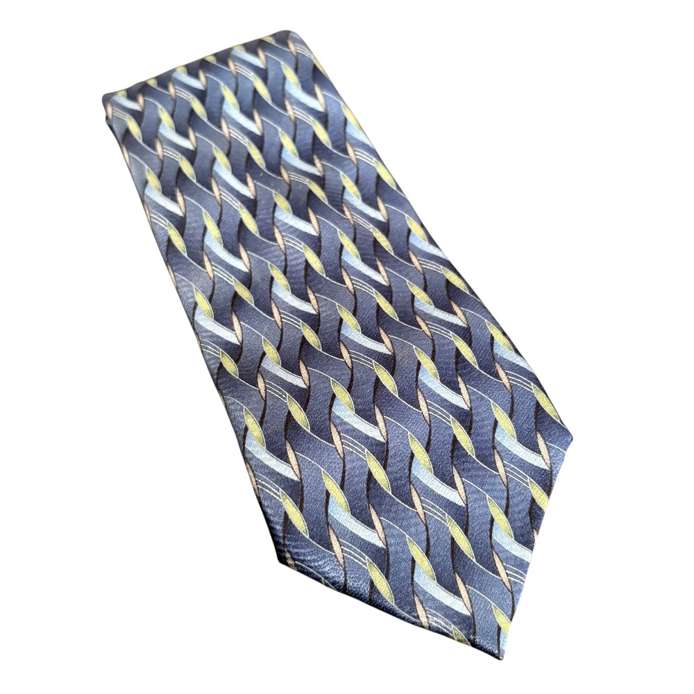 Mark Jason 100% Silk Stain Resistant Tie 52.5" x 3" Blue and green woven pattern
